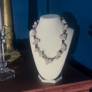 Rose quartz and purple beaded necklace